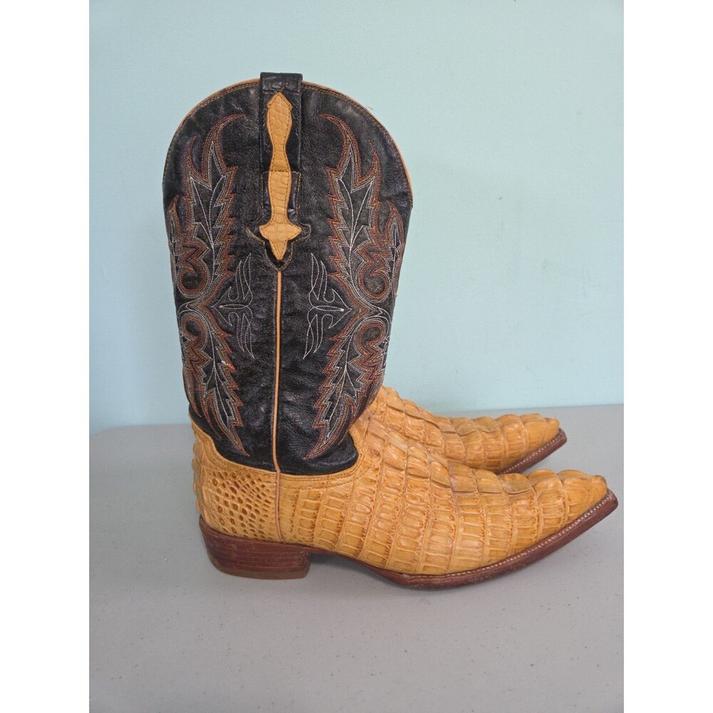 Rodeo Bravo Men's Yellow Embossed Alligator Black Design Cowboy Boots 10